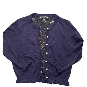 Karl Lagerfeld Paris Navy & Black Lace Cardigan 🖤💙 Button Front - Size S